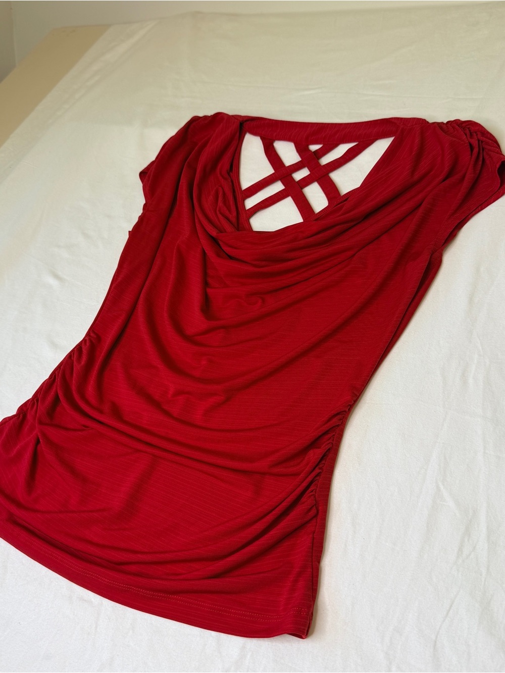 HeartSoul Vintage Red Drape Front Tunic with Crisscross Back